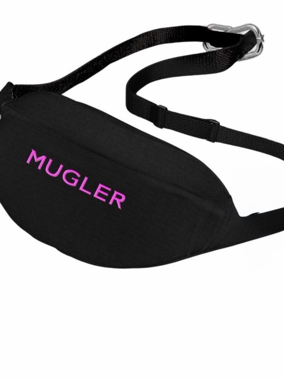 Mugler Black Crossbody Belt Bag with Pink Logo
